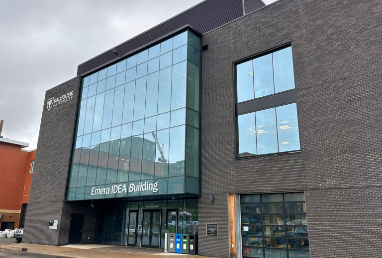 A photograph of the front of the Emera IDEA Building at Dalhousie University.